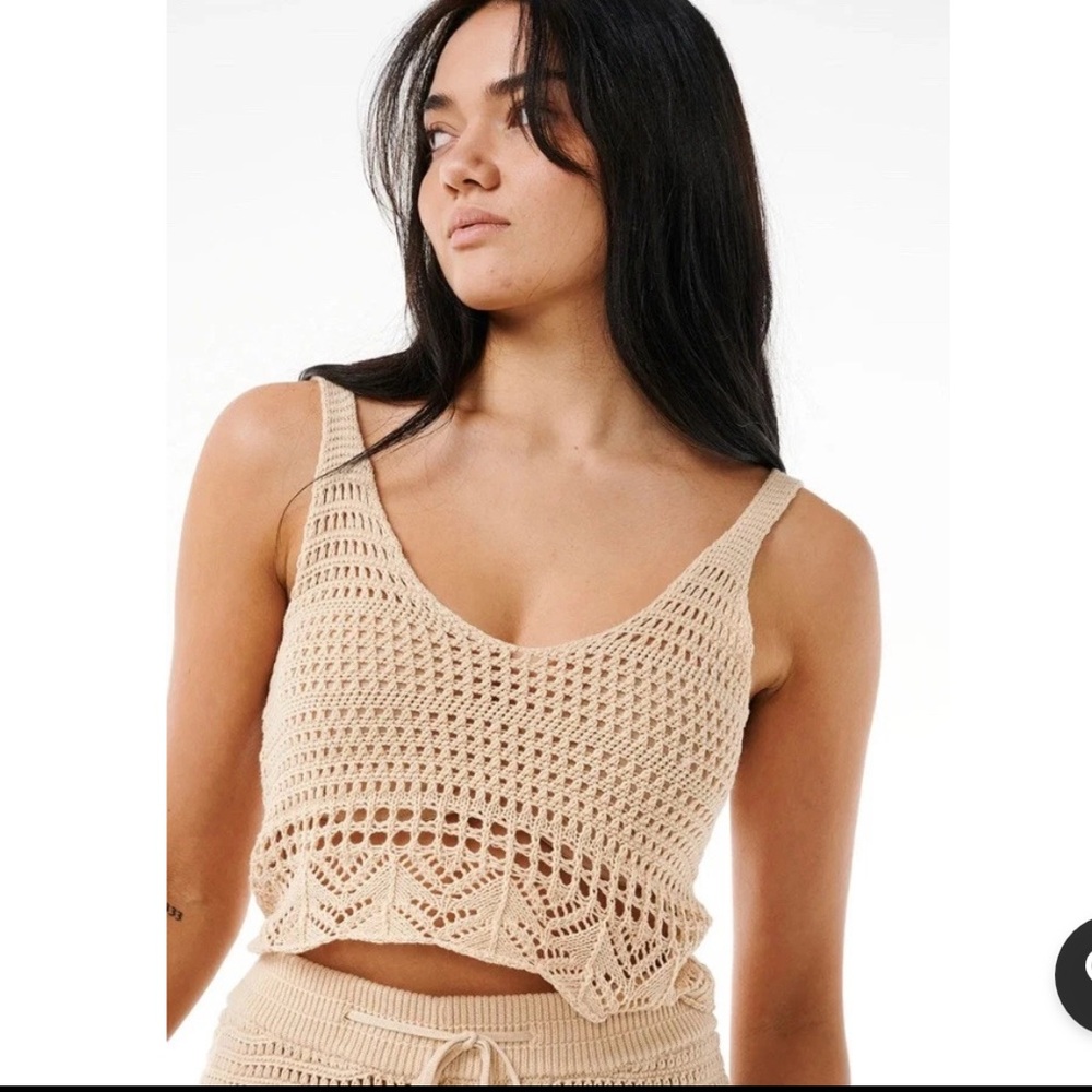 Rip Curl Cream Ribbed Crop Tank Top